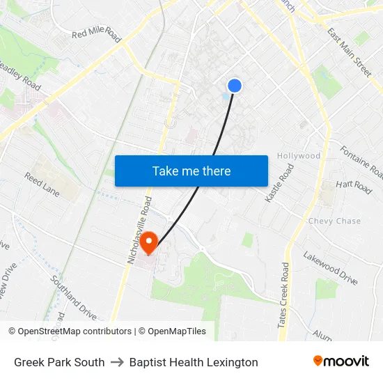 Greek Park South to Baptist Health Lexington map