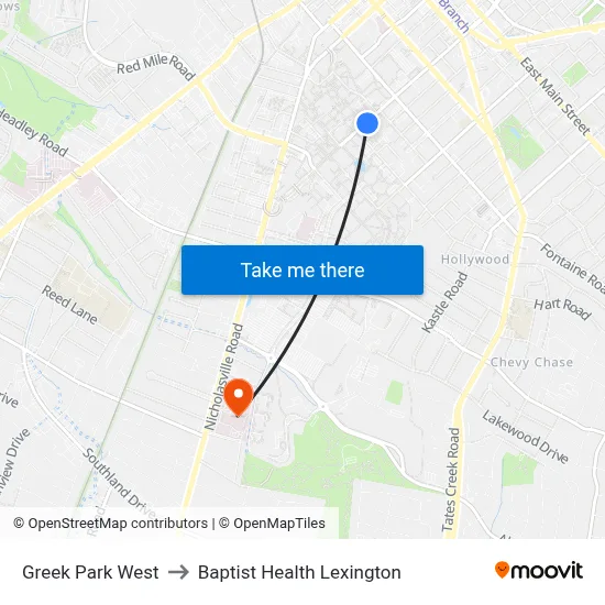 Greek Park West to Baptist Health Lexington map