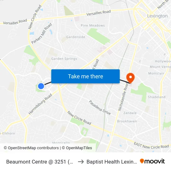 Beaumont Centre @ 3251 (Ymca) to Baptist Health Lexington map