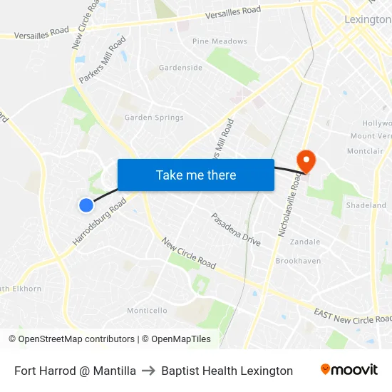 Fort Harrod @ Mantilla to Baptist Health Lexington map