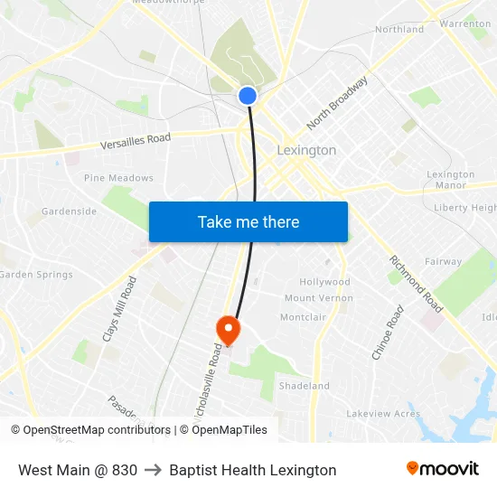 West Main @ 830 to Baptist Health Lexington map