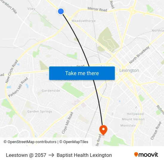 Leestown @ 2057 to Baptist Health Lexington map