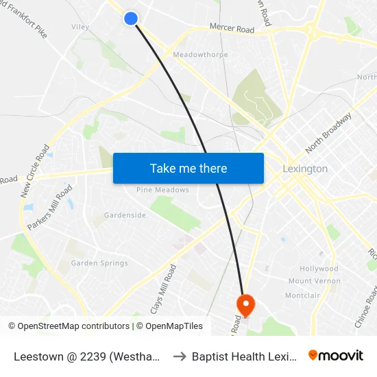 Leestown @ 2239 (Westhampton) to Baptist Health Lexington map