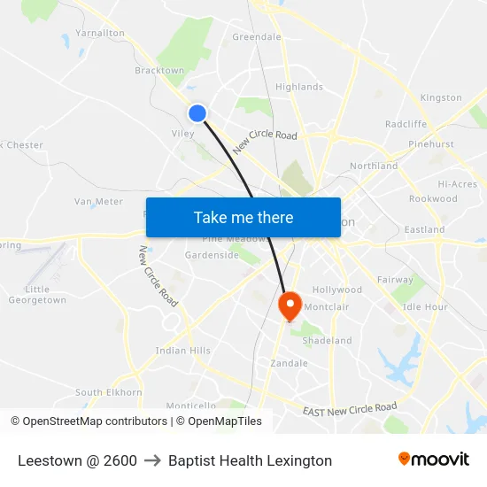 Leestown @ 2600 to Baptist Health Lexington map