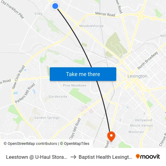 Leestown @ U-Haul Storage to Baptist Health Lexington map