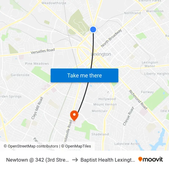 Newtown @ 342 (3rd Street) to Baptist Health Lexington map