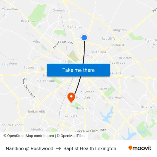 Nandino @ Rushwood to Baptist Health Lexington map