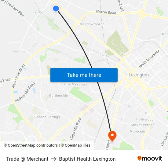 Trade @ Merchant to Baptist Health Lexington map