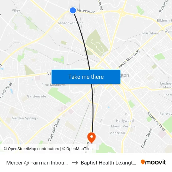 Mercer @ Fairman  Inbound to Baptist Health Lexington map