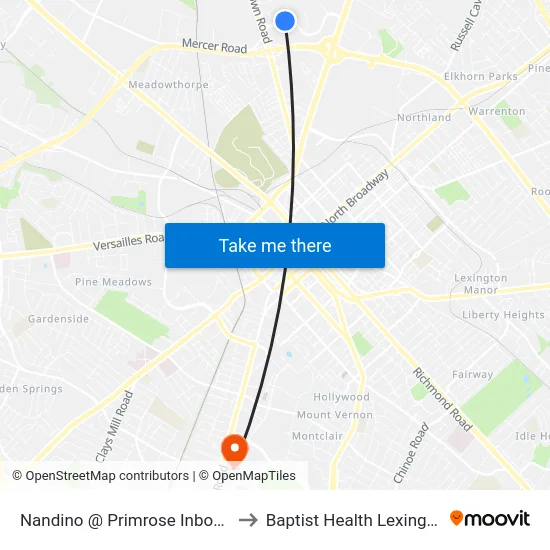 Nandino @ Primrose Inbound to Baptist Health Lexington map