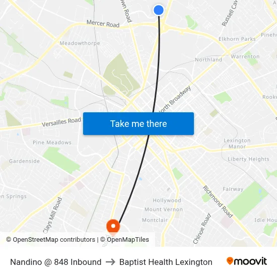 Nandino @ 848 Inbound to Baptist Health Lexington map