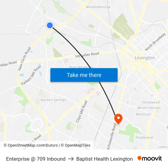 Enterprise @ 709 Inbound to Baptist Health Lexington map