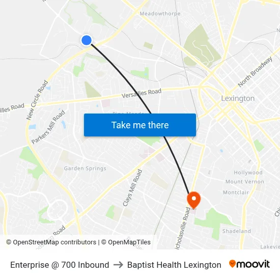 Enterprise @ 700 Inbound to Baptist Health Lexington map