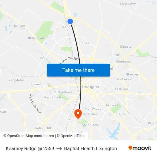 Kearney Ridge @ 2559 to Baptist Health Lexington map