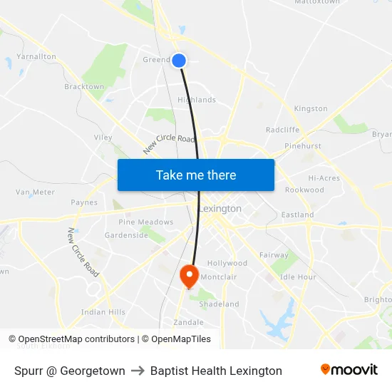 Spurr @ Georgetown to Baptist Health Lexington map