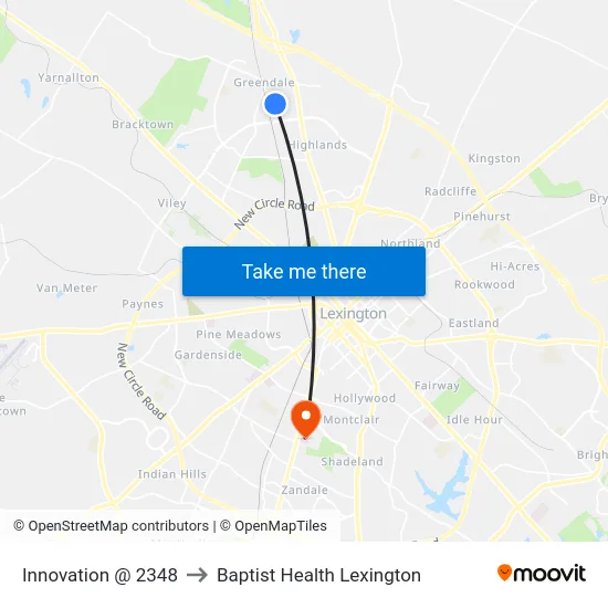 Innovation @ 2348 to Baptist Health Lexington map