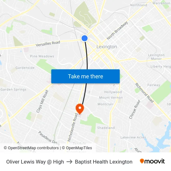 Oliver Lewis Way @ High to Baptist Health Lexington map