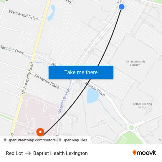 Red Lot to Baptist Health Lexington map