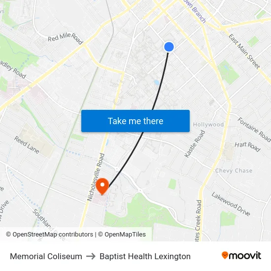 Memorial Coliseum to Baptist Health Lexington map