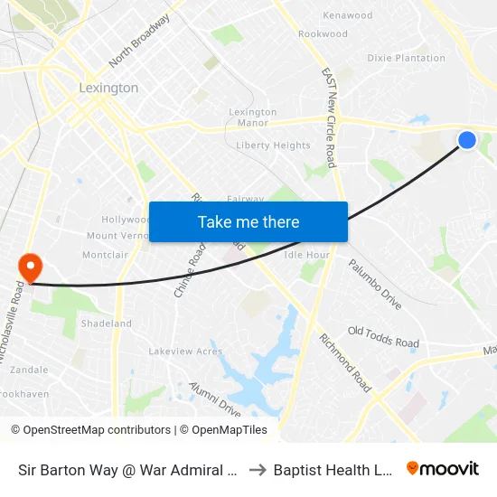 Sir Barton Way @ War Admiral Way Inbound to Baptist Health Lexington map