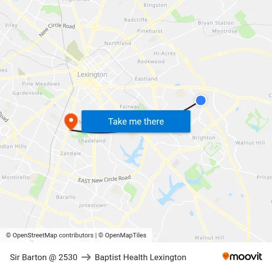 Sir Barton @ 2530 to Baptist Health Lexington map