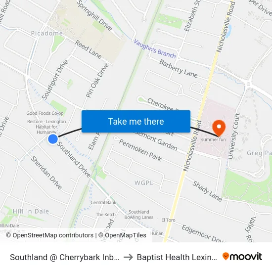 Southland @ Cherrybark Inbound to Baptist Health Lexington map