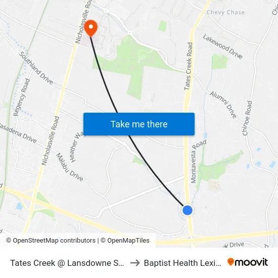 Tates Creek @ Lansdowne Shoppes to Baptist Health Lexington map