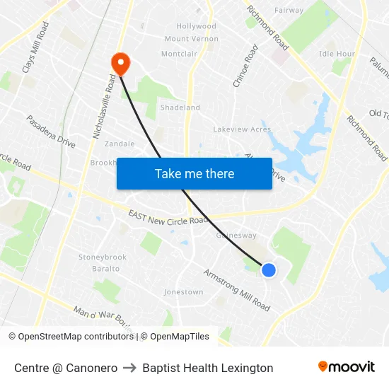 Centre @ Canonero to Baptist Health Lexington map
