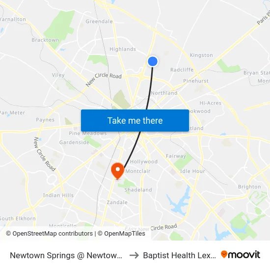 Newtown Springs @ Newtown Ctr Way to Baptist Health Lexington map