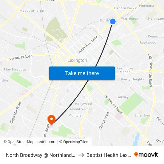 North Broadway @ Northland Inbound to Baptist Health Lexington map