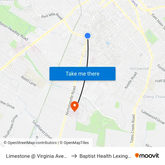 Limestone @ Virginia Avenue to Baptist Health Lexington map