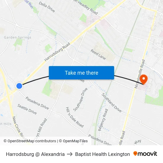 Harrodsburg @ Alexandria to Baptist Health Lexington map