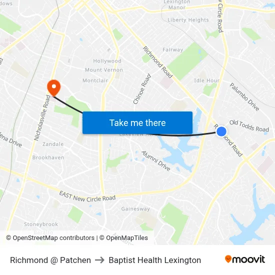 Richmond @ Patchen to Baptist Health Lexington map