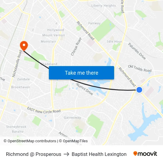 Richmond @ Prosperous to Baptist Health Lexington map