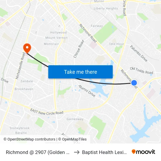 Richmond @ 2907 (Golden Buffet) to Baptist Health Lexington map