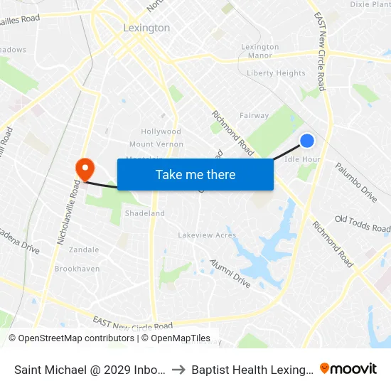 Saint Michael @ 2029 Inbound to Baptist Health Lexington map