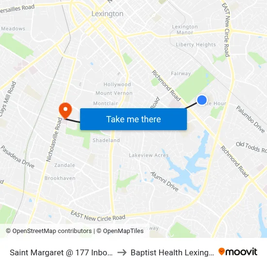 Saint Margaret @ 177 Inbound to Baptist Health Lexington map