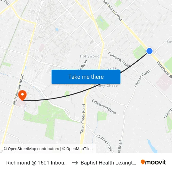 Richmond @ 1601 Inbound to Baptist Health Lexington map