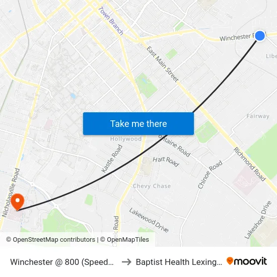 Winchester @ 800 (Speedway) to Baptist Health Lexington map
