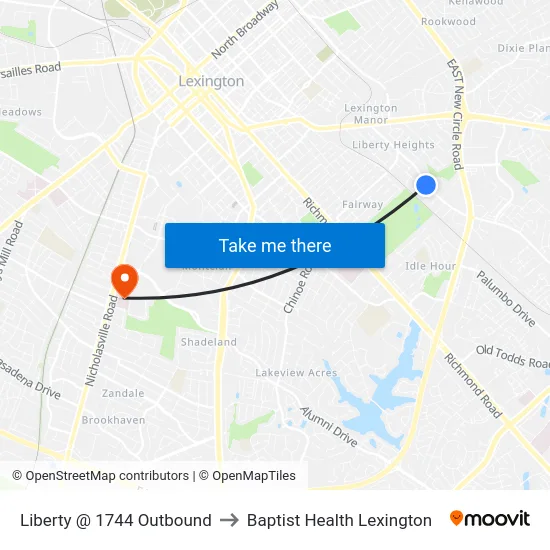 Liberty @ 1744 Outbound to Baptist Health Lexington map