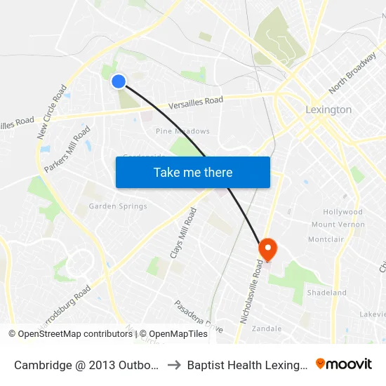 Cambridge @ 2013 Outbound to Baptist Health Lexington map
