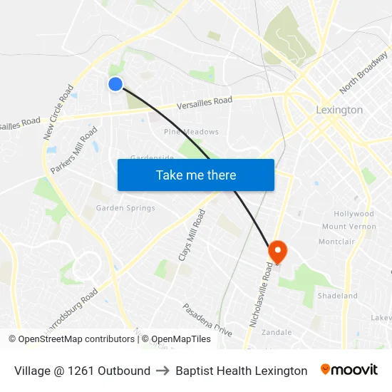 Village @ 1261 Outbound to Baptist Health Lexington map