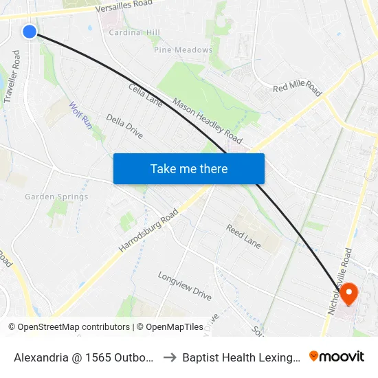 Alexandria @ 1565 Outbound to Baptist Health Lexington map