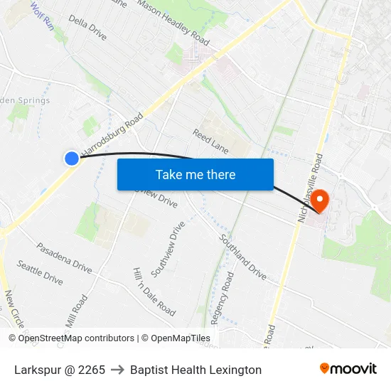 Larkspur @ 2265 to Baptist Health Lexington map