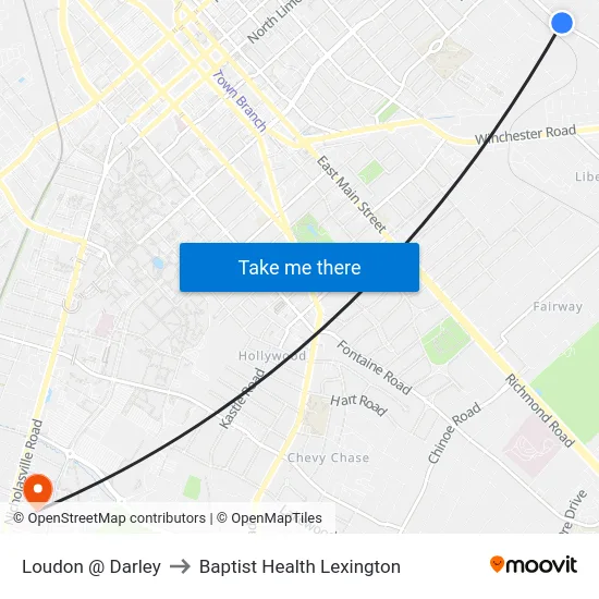 Loudon @ Darley to Baptist Health Lexington map