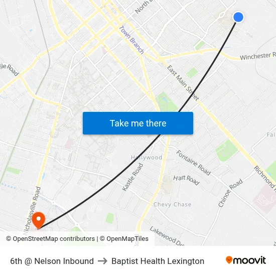 6th @ Nelson Inbound to Baptist Health Lexington map