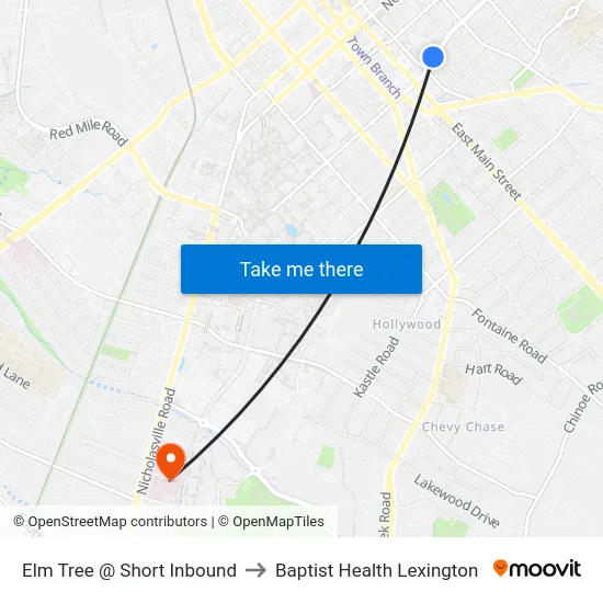 Elm Tree @ Short Inbound to Baptist Health Lexington map