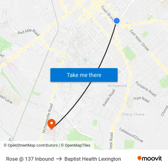 Rose @ 137 Inbound to Baptist Health Lexington map