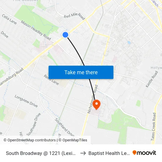 South Broadway @ 1221 (Lexington Clinic) to Baptist Health Lexington map