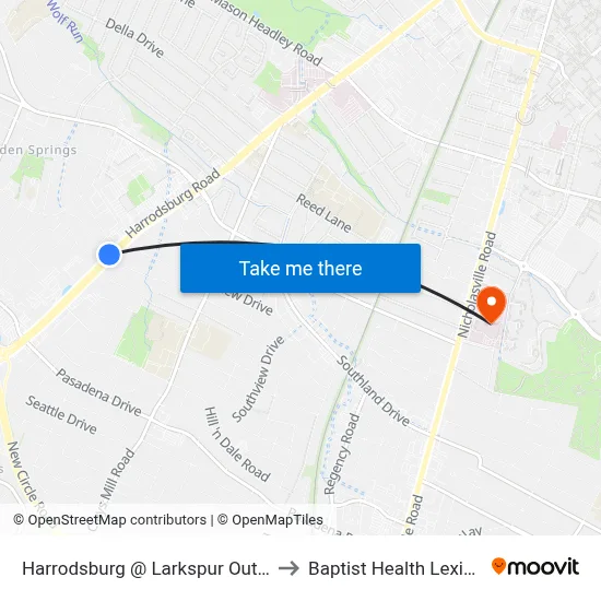 Harrodsburg @ Larkspur Outbound to Baptist Health Lexington map